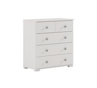 Commode Chiffonnier Meuble de rangement avec 5 tiroirs, en pin massif coloris Blanc - Longueur 76 x Hauteur 73,6 x Profondeur 36,5 cm - -