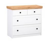 Homestyle4u Commode Sideboard Chêne blanc en bois massif 4 tiroirs – 92,3×82×41,8 cm