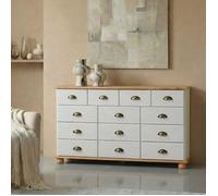 Commode COLMAR chiffonnier apothicaire rangement avec 11 tiroirs en pin massif lasuré blanc et brun