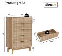 Commode - Commode moderne avec tiroirs - 5 tiroirs - Bois - Système anti-basculement - 108 × 73 × 40 cm - Finition bois clair