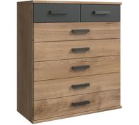 Commode CORFOU 7 Tiroirs - Décor chêne et gris anthracite - L91 x P40 x H103 cm