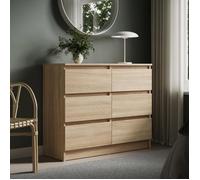 Commode de chambre 6 tiroirs 95 cm - Meuble de rangement moderne bureau - 95x35x78 cm - Finition aspect bois - Sonoma