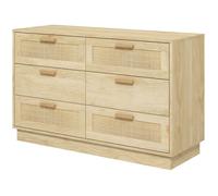 Commode de chambre - 6 tiroirs avec façades en cannage - 110 x 40 x 69 cm - Chêne - bois naturel clair et cannage beige