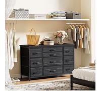 Commode De Chambre,à 10 Tiroir en Tissu, Meuble TV avec Station De Charge, Meuble De Rangement (GRIS FONCE)