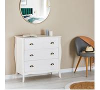 Commode de chambre ANTOINETTE style baroque rococo design moderne, rangement avec 3 tiroirs, en pin massif lasuré blanc