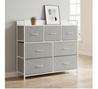 Commode de chambre avec 7 Tiroirs, Armoire, Structure en Métal, Style Industriel, Gris et Blanc