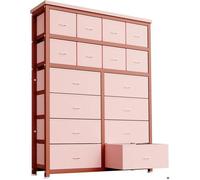 Commode de Chambre-Commode à 16 Tiroirs De Rangement avec Dessus en Bois-GRAVEE-buffet en tissu-armoire de chambre,rose