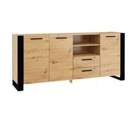 Commode de chambre salon multi-usage NUKA D 197 cm chêne artisan jambes noires et poignées