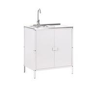 Commode de Jardin Cuisine Extérieure Noire avec 2 Portes et Evier en Acier Blanc Vilama