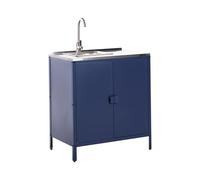 Commode de Jardin Cuisine Extérieure Noire avec 2 Portes et Evier en Acier Bleu Vilama