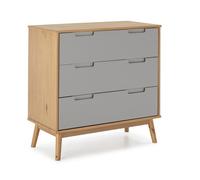 Commode de nuit Bruce avec 3 tiroirs, bois massif, 80 cm Largeur