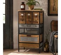 Commode de pharmacie HWC-Q77, buffet haut à tiroirs, porte-étiquettes, style industriel vintage/shabby, bois et métal, 85 x 46 x 35 cm