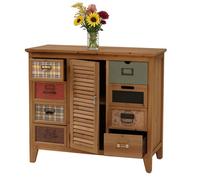 Commode de pharmacien HWC-O63, armoire à tiroirs, porte-étiquettes, volets vintage shabby, 80 x 91 x 40 cm Corps naturel