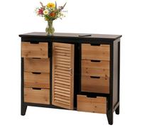 Commode de pharmacien HWC-O63, armoire avec compartiments de rangement et tiroirs, style vintage shabby avec volets 80x91x40cm Corps noir