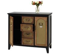 Commode de pharmacien HWC-O63, buffet, armoire, compartiments de rangement, tiroirs, aspect rotin vintage 80x91x40cm Corps noir