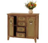 Commode de pharmacien HWC-O63, buffet, armoire, compartiments de rangement, tiroirs, aspect rotin vintage 80x91x40cm Corps naturel