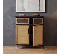 Commode de pharmacien HWC-O79, armoire haute avec compartiments de rangement, look vintage shabby 94x80x35cm, aspect rotin Marron