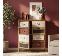 Commode de pharmacien HWC-O79, armoire haute avec compartiments de rangement, look vintage shabby 94x80x35cm, rouge/bleu