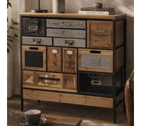 Commode de pharmacien HWC-Q77, buffet haut à tiroirs, style industriel vintage/shabby, bois et métal, 85 x 84 x 36 cm