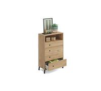 Commode de rangement 4 tiroirs coloris chene dore - Hauteur 120 x Longueur 74.5 x Profondeur 40 cm --