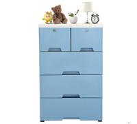 Commode de rangement, à 6 tiroirs et 4 roulettes, en plastique, peu encombrante, pour salon, chambre à coucher, bleue