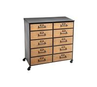 Commode de rangement de 10 tiroirs, coloris noir/naturel - L.84 x l.43 x H.86,7 cm --