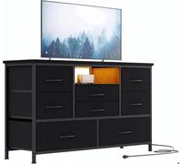 Commode de rangement - PROMIRACAL - 8 tiroirs - Noir - 115x30x75 cm - Barre d'alimentation 3 prises