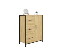 IDMarket – Commode salle de bain Detroit – 3 tiroirs, 1 placard – design industriel – bois