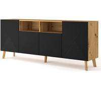 Bim Furniture Commode LUXI 4D 195 cm chêne Artisan façades noires mates 4 portes