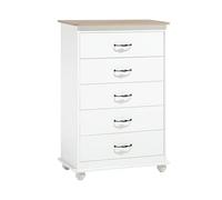 Commode de Type Chiffonnier Blanc avec Plateau Imitation Bois Composé de 5 Tiroirs aux Motifs Différent Design Moderne 117 cm de Hauteur Beliani