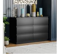 Commode Denver noir avec 6 tiroirs - Meuble de chambre moderne