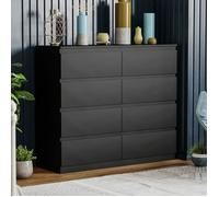 Commode Denver noire avec 8 tiroirs - Meuble de chambre moderne