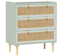 Commode design bohème en rotin - HOMCOM - 3 tiroirs - meuble de rangement - vert olive