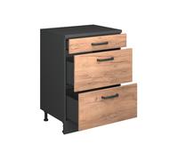 Commode d'extension Rion, 60x46cm sans pente avec 3 tiroirs, Chêne de force doré/Anthracite, Vicco 60756