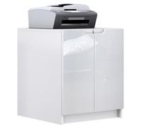 commode d'imprimante Logan, armoire à dossiers avec 2 compartiments et 2 portes, blanc mat - blanc brillance, (51 x 60,5 x 54 cm)