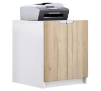 commode d'imprimante Logan, armoire à dossiers avec 2 compartiments et 2 portes, blanc mat - chêne nature, (51 x 60,5 x 54 cm)