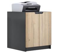 commode d'imprimante Logan, armoire à dossiers avec 2 compartiments et 2 portes, noir mat - chêne nature, (51 x 60,5 x 54 cm)