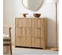 IDIMEX Commode Ella avec 3 tiroirs, Finition chêne - Commode à tiroirs Aspect lamelles, Buffet avec Espace de Rangement, Buffet Aspect Bois Naturel et poignées en métal doré, Design scandinave