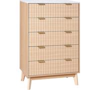Commode en bois à 5 tiroirs cannelés avec glissières et dispositif anti-basculement