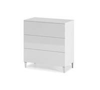 Commode en bois coloris blanc brillant avec 3 tiroirs - Dim : 76 x 80 x 40 cm --