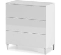 Commode en bois coloris blanc brillant avec 3 tiroirs - Dim : 76 x 80 x 40 cm