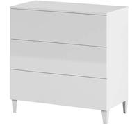 Commode en bois coloris blanc brillant avec 3 tiroirs - longueur 80 x Hauteur 76 x Profondeur 40 cm