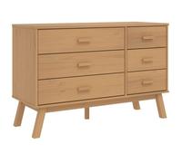 Commode en bois de pin - JILL - 111x42x73,5 cm - Marron - Bois de pin massif - 6 tiroirs - Finition à la cire