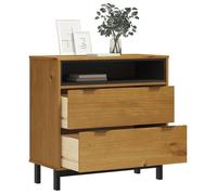 Commode en bois de pin massif - vidaXL - 80x40x80 cm - Brun - 2 tiroirs - Compartiment ouvert - Poignées en plastique