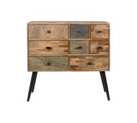 Commode en bois de teck recy eige, 8 tiroirs, pieds en acier noir - White Label, San - 90x31x89 cm