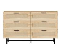Commode en bois et cannage Harrison - 120 x 40 x 75 cm - Beige