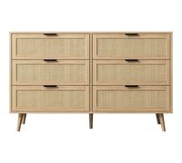 Commode en bois et cannage Preston - 120 x 40 x 75 cm - Beige