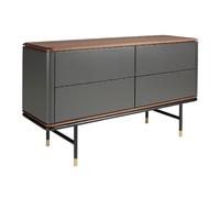 Commode en bois gris foncé mat, acier noir et plateau en noyer