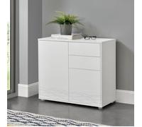 Commode - EN.CASA - Paarl - 2 Tiroirs - 2 Portes - Blanc Brillant