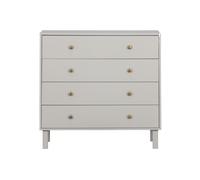 Commode en pin gris clair, 4 tiroirs, boutons dorés, patins en feutre, livré en kit - Woood, Tablo - 94x52x91 cm